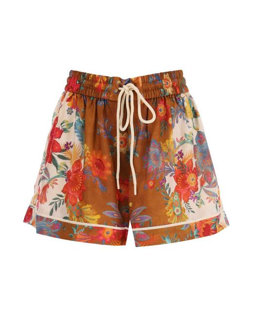Zimmermann Red 'ginger' Shorts With Floral Motif