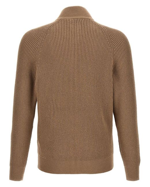Brunello Cucinelli Brown Knit Cardigan Sweater, Cardigans for men