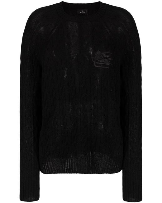 Etro Black Logo-embroidered Cable-knit Jumper