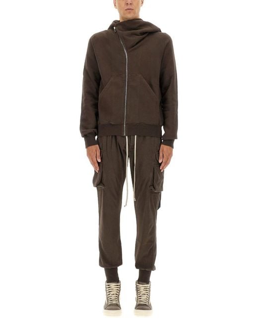 Rick Owens Brown Asymmetrical Zipper Sweatshirt for men