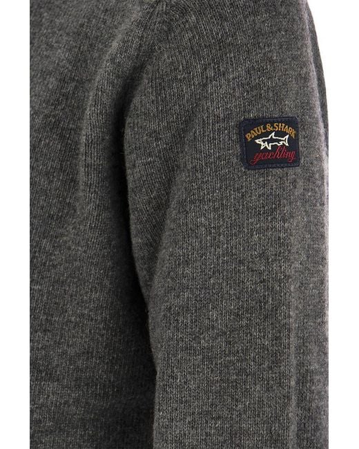 Paul & Shark Gray Wool Crew Neck With Arm Patch for men