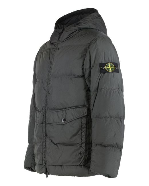 Stone Island Gray Down Jacket With Hood In Nylon Ripstop for men