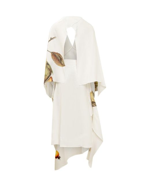 Ferragamo White Asymmetrical Dress With Botanical Print