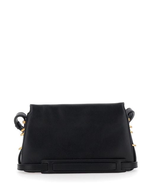Pinko Black Shoulder Bag With Love Birds Diamond Cut Plaque On The Front And Adjustable Shoulder Strap