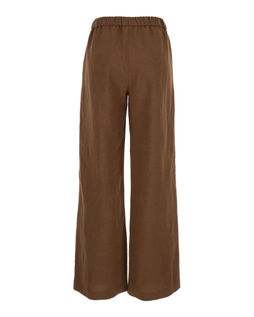 Plain Brown Pants With Elastic Waistband