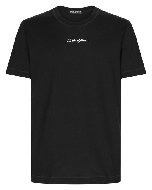Dolce & Gabbana Black Cotton T-shirt With Front Printed Logo for men