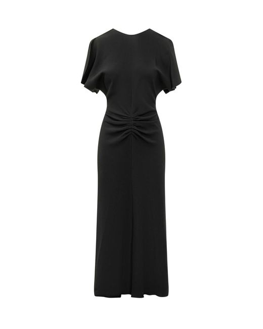 Victoria Beckham Black Gathered Midi Dress