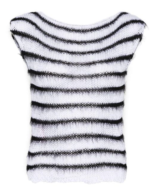 Marni White Open-knit Striped Top