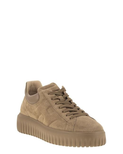 Hogan Brown H-Stripes Suede Trainers for men