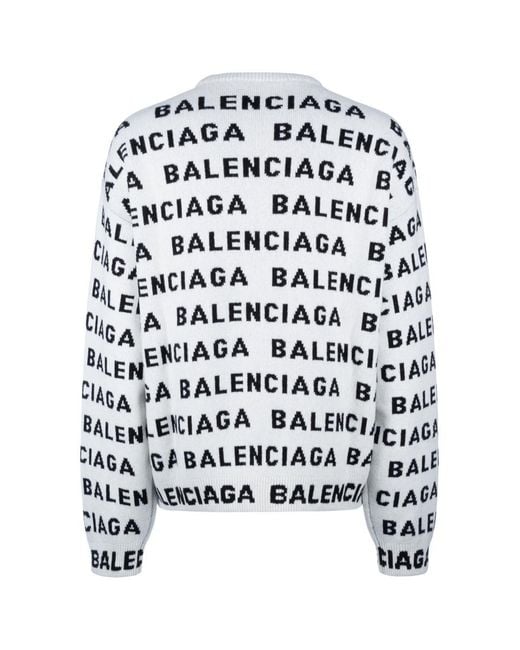 Balenciaga White Intarsia-knit Logo Jumper for men