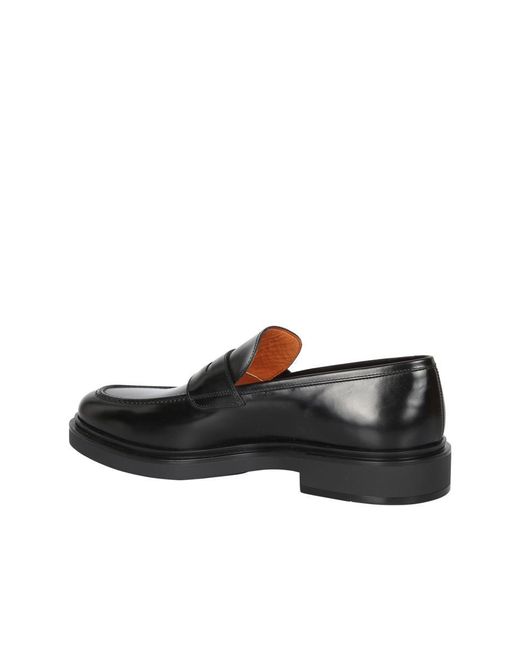 Santoni Black Penny Leather Loafers for men