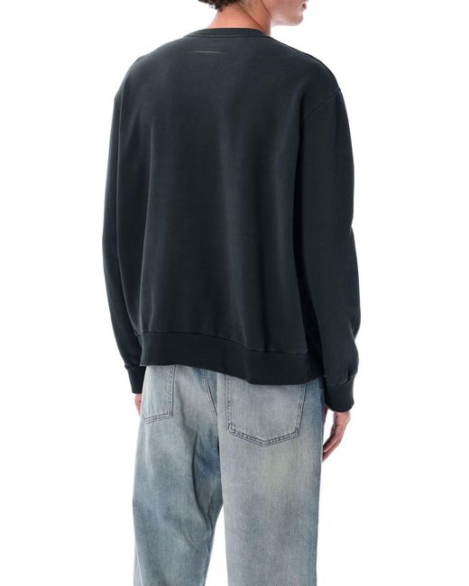 MM6 by Maison Martin Margiela Blue Cotton Crewneck Sweatshirt With Numeric Logo for men
