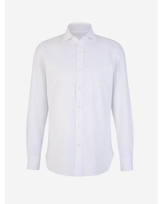 Luigi Borrelli Napoli White Plain Cotton Shirt for men