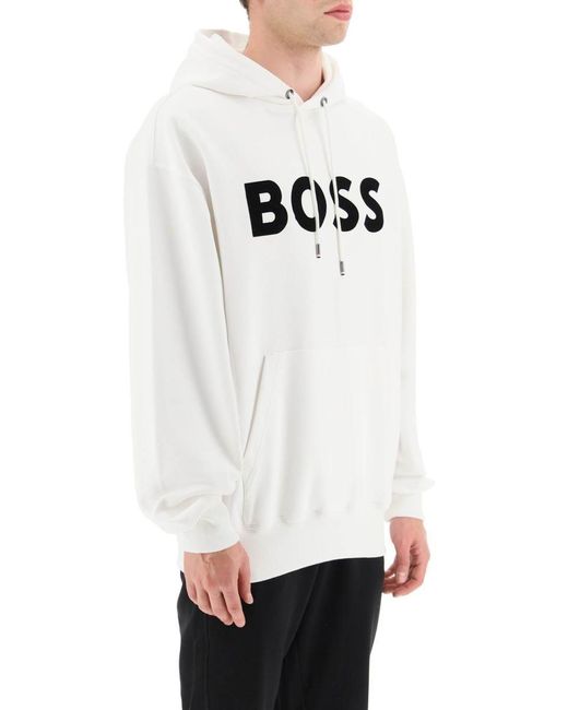 BOSS by HUGO BOSS Logo Patch Hoodie in White for Men | Lyst