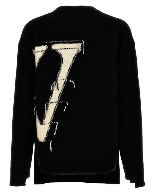 Off-White c/o Virgil Abloh Black Oversized Distressed Logo-intarsia Wool Sweater for men