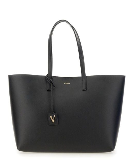 Versace Black Virtus Leather Tote Bag