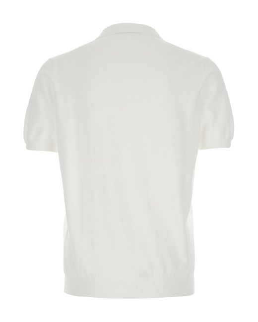 Tagliatore White Knitted Polo Shirt With Polo Style Collar And Short Sleeves for men