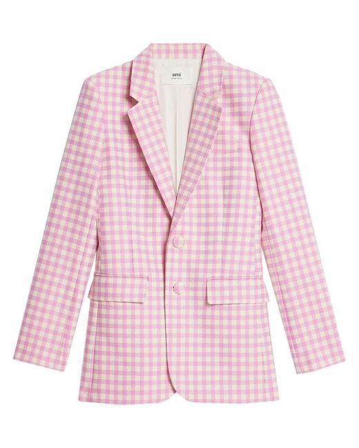 AMI Pink Check-print Single-breasted Blazer