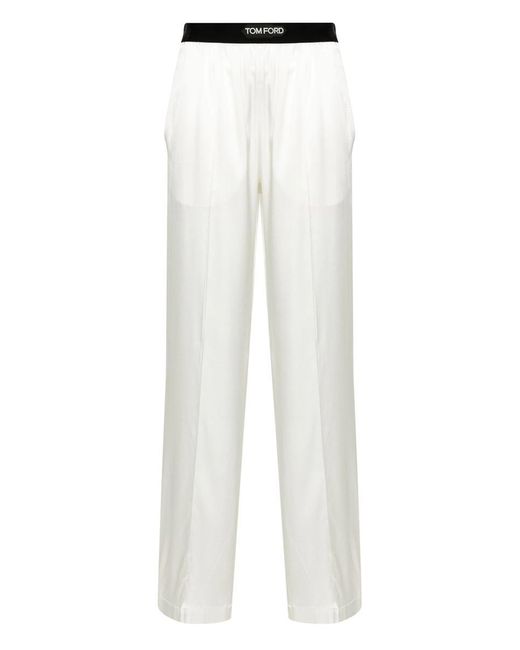 Tom Ford White Pajama Trousers With Velvet Trim