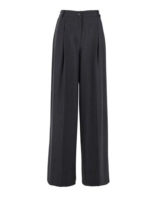 Twinset Blue Palazzo Pants With Logo Plaque On The Rear And Pences