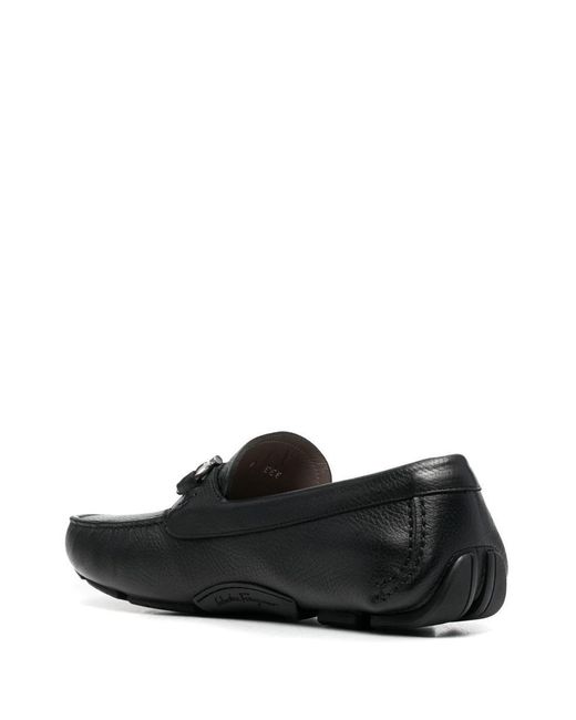 Ferragamo Black Gancini Leather Drivers for men