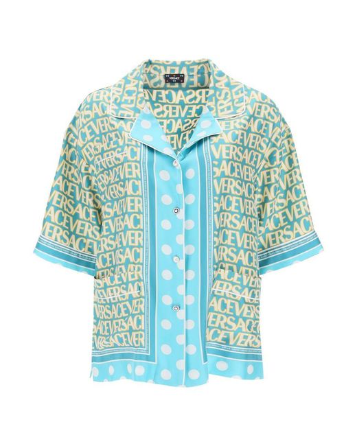 Versace Blue ' Allover Polka Dot' Short-sleeved Shirt