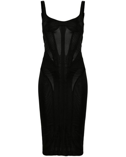 Mugler Black Corset-style Midi Dress