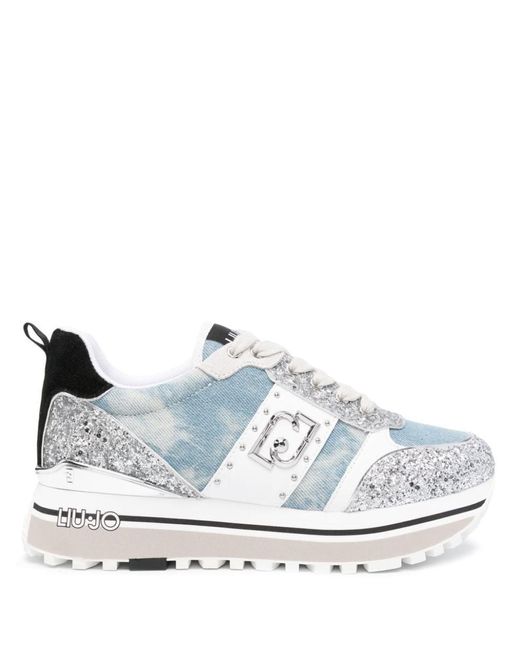Liu Jo White Sneakers With Glitter And Logo Patch