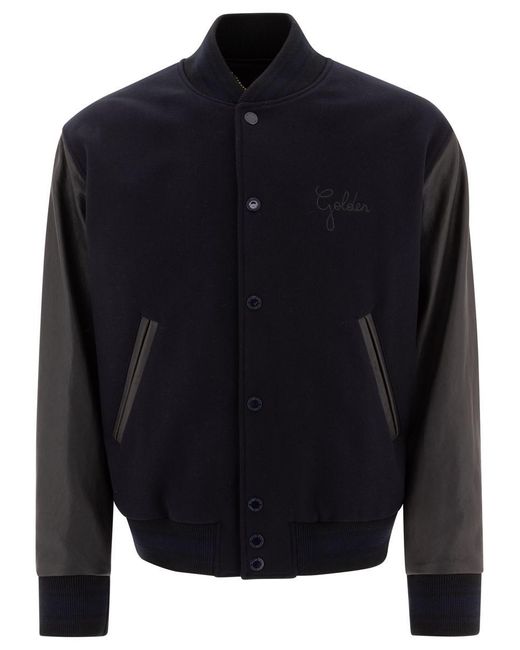 Golden Goose Deluxe Brand Blue Wool And Leather Bomber Jacket for men