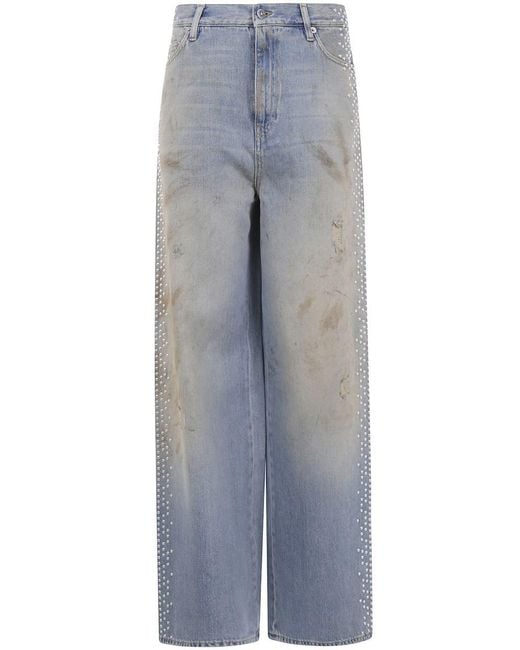 Golden Goose Deluxe Brand Blue "Journey W's" Melody Boyfriend Pant Cotton Denim Officina Wash With Studs On Side
