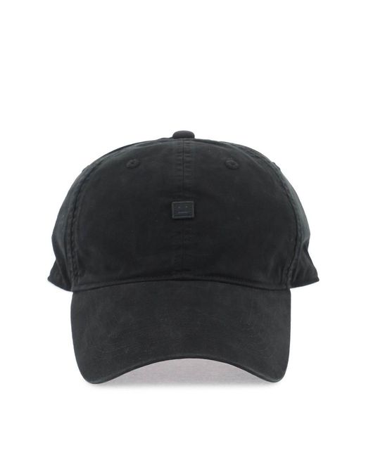 Acne Black Baseball Cap With Embroidered Face Design