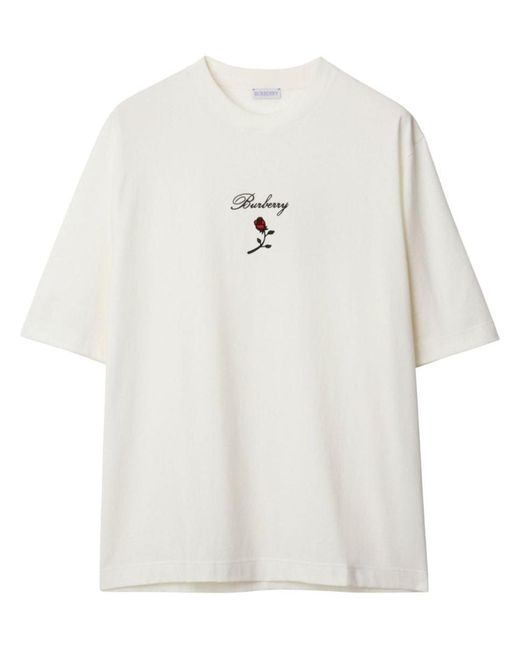 Burberry White Cotton Rose T-shirt for men