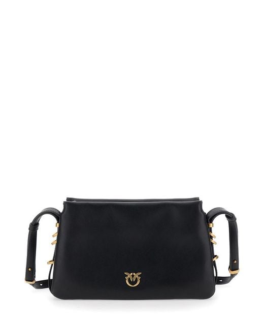 Pinko Black Shoulder Bag With Love Birds Diamond Cut Plaque On The Front And Adjustable Shoulder Strap