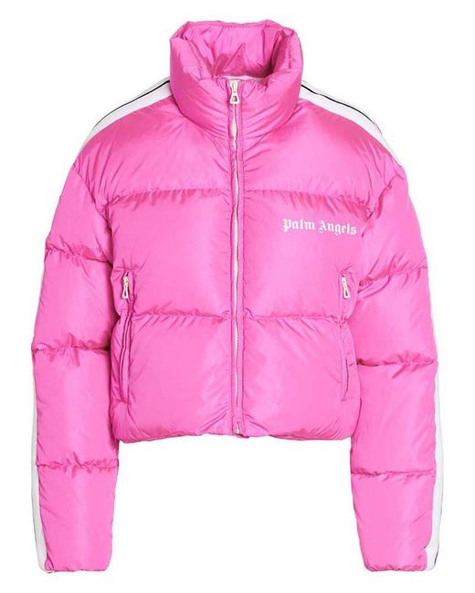 Palm Angels Pink 'Track' Cropped Puffer Jacket