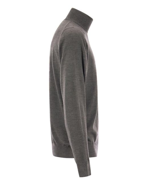 Fedeli Gray Turtleneck Sweater In Virgin Wool for men