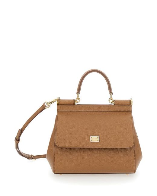 Dolce & Gabbana Brown 'Sicily Medium' Handbag With Adjustable And Removable Shoulder Strap And Logo Plaque On The Front
