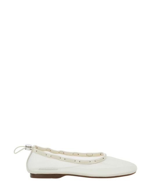 Alohas White 'Gill' Ballerinas With Semi-Transparent Mesh Design And Adjustable Drawstring