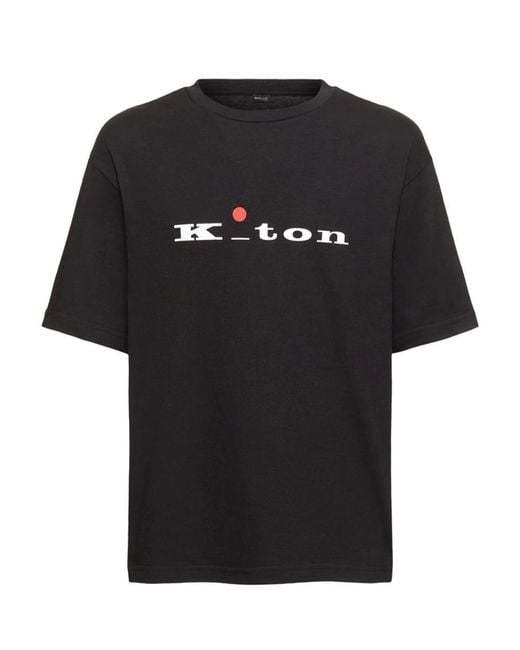 Kiton Black Cotton T-Shirt With Logo for men