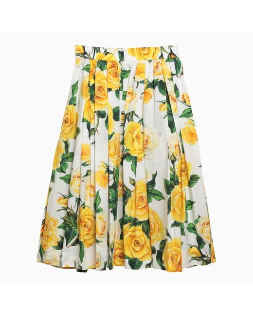 Dolce & Gabbana Yellow Dolce&Gabbana Rose Print Pencil Skirt