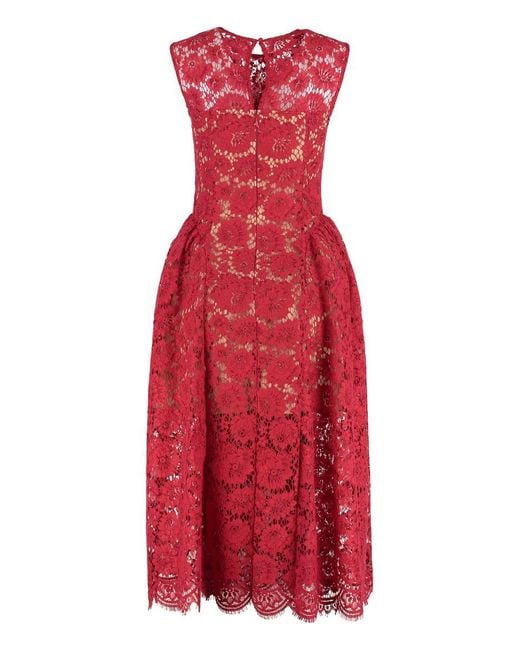 Self-Portrait Red Lace Midi Dress