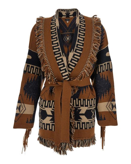 Alanui Multicolor Cardigan With V Neck And Fringed Details
