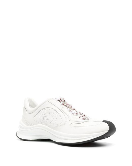 Gucci White Perforated-logo Leather Sneakers for men