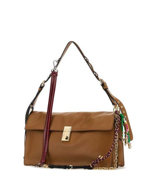 Prada Brown Camel Leather Large Soft Sound Shoulder Bag