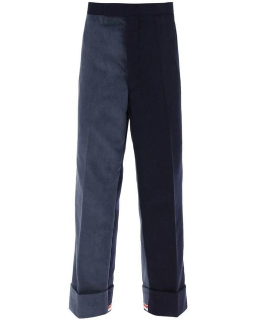 Thom Browne Blue Cuffed Trousers In Funmix Shetland for men