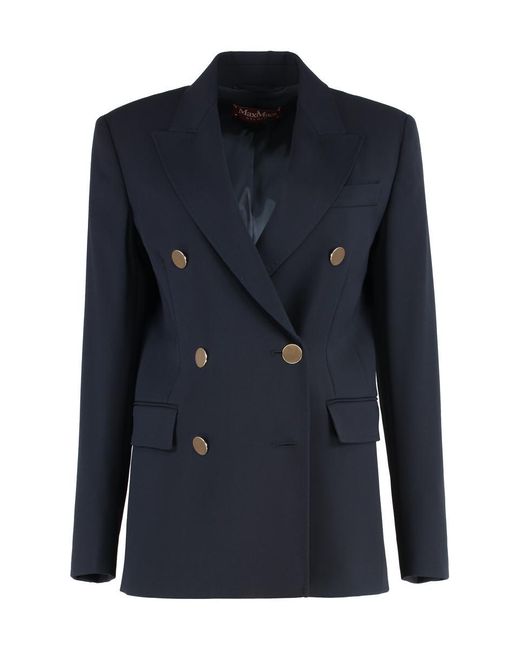 Max Mara Blue Edicola Double-Breasted Wool Blazer