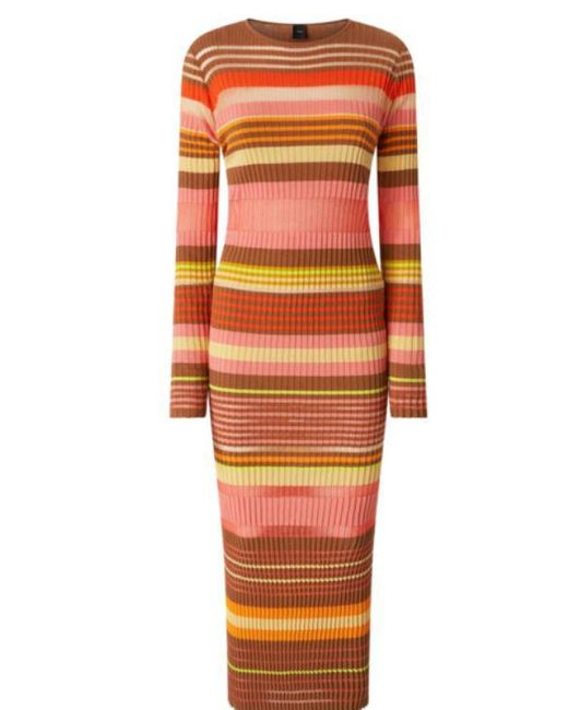Pinko Orange Sassolungo Dress With Round Neck And Long Sleeves