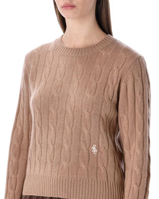 Sporty & Rich Brown Cropped Cable-knit Cashmere Sweater Camel