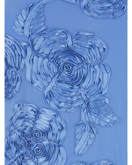 ROTATE BIRGER CHRISTENSEN Blue High Neck Dress With All-Over Floral Motif