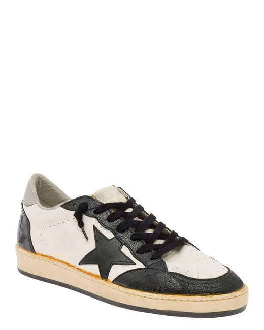 Golden Goose Deluxe Brand Natural 'ball-star' White And Black Low Top Sneakers With Star Patch In Leather Man for men