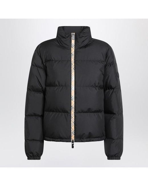Burberry Black Zip-up Puffer Jacket With Check